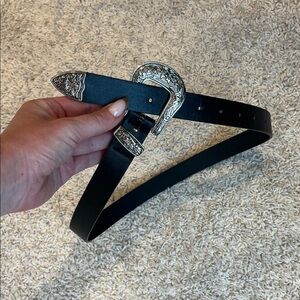 Zara Black Belt with Intricate Silver Buckle